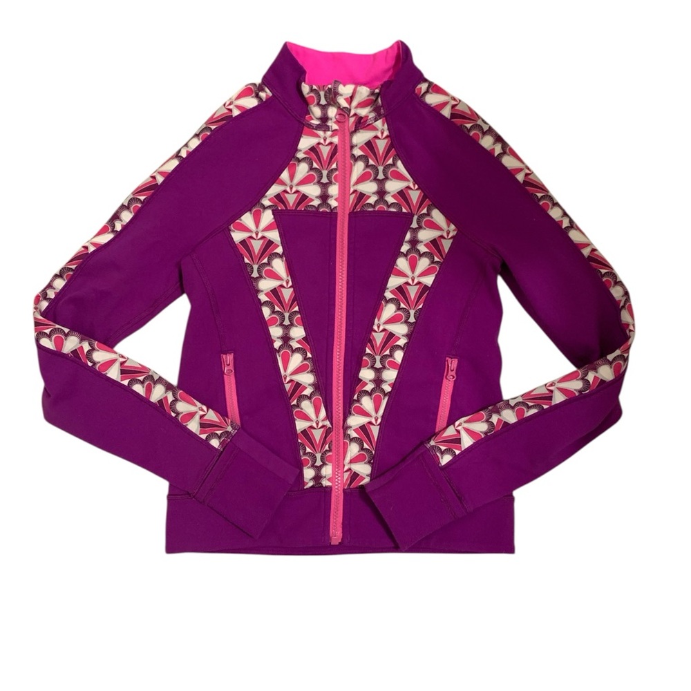 Ivivva Girls Purple Floral Activewear Scuba Performance Jacket size 8.
